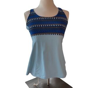 Jerdog workout shirt crisscrossed straps built in bra medallions print Sz small